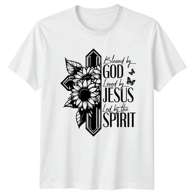 Blessed By God Loved By Damen T-Shirt Blumen Christlich Religiös Geschenk für Sie