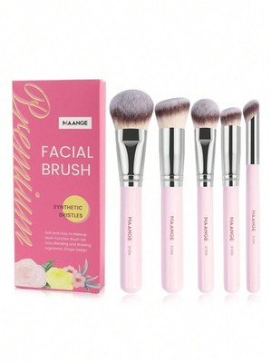 Maange Pink 5Pcs Premium Facial Makeup Brush Set Synthetic Bristles