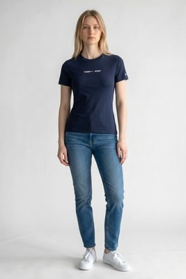 Tommy Jeans Damen T Shirt Slim Fit Navy Blau TJW Serif Linear DW14364 NEU
