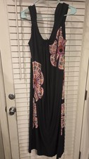 Blooming Rose Women Maxi Dress Sz Med Black Floral Print Sleeveless Pullover