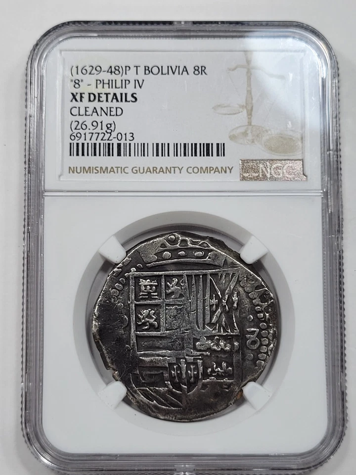 1629 Cob 8 Reales Potosi Bolivia NGC XF Great Detail Flat Top 8 Scarce *K1040 - Image 2 of 4