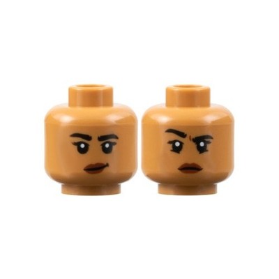 LEGO - Minifig, Head Female, Black Eyebrows Lopsided Grin / Right Eyebrow Raised