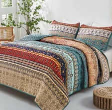 Wongs Queen Comforter Set 3pc Boho Eclectic Multi Colored Quilt  2 Shams