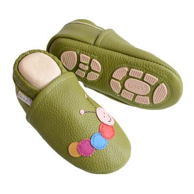 Liya's Baby Shoes Kids Slippers with Rubber Sole - #606 Caterpillar in Olive Green