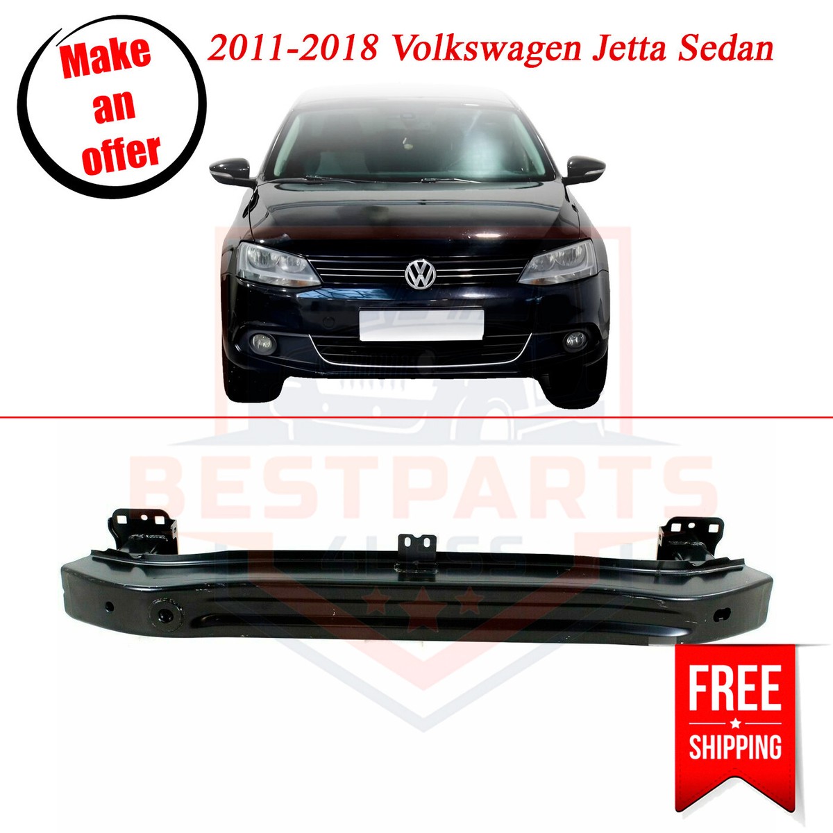 Front Bumper Reinforcement Rebar For 2011-2017 Touareg & Cayenne – Steel, Black