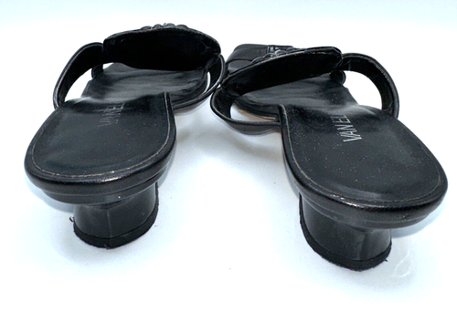 Vaneli Womens Size 8.5 N Leather Benecia Black Slip On Sandal Rhinestone Accent - Picture 4 of 7