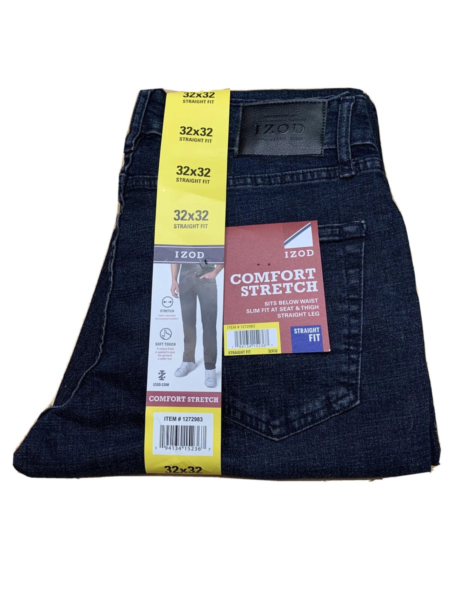 え NEW MENS 32X32 IZOD DARK Blue WASH COMFORT STRETCH STRAIGHT Slim