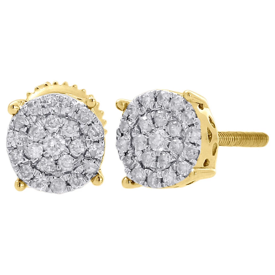 10K Yellow Gold Diamond Round Studs 4 Prong 6.35mm Cluster Earrings 0.25 Ct.