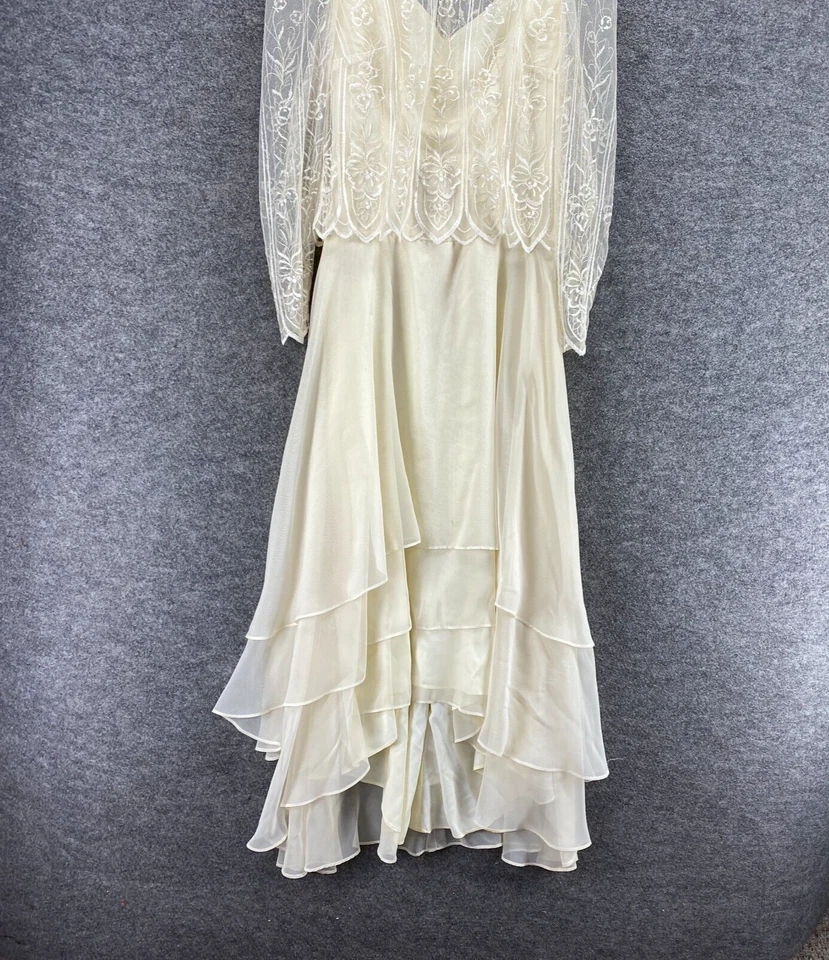 Vestido Vintage Mujer 10 Beige Maxi Cremallera Larga Manga Larga Volantes Cuello Redondo Foto 4 de 4