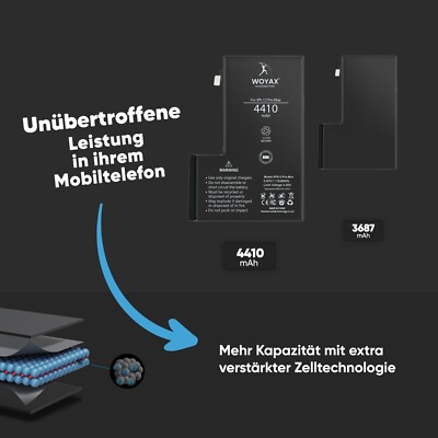 Woyax Wunderbatterie  iPhone 12 Pro Max Akku  4410 mAh hohe Kap.  Ohne Werkzeug