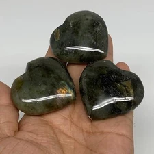 162.7g, 1.7" - 1.8", 3pcs, Natural Labradorite Heart Polished Crystal, B35516