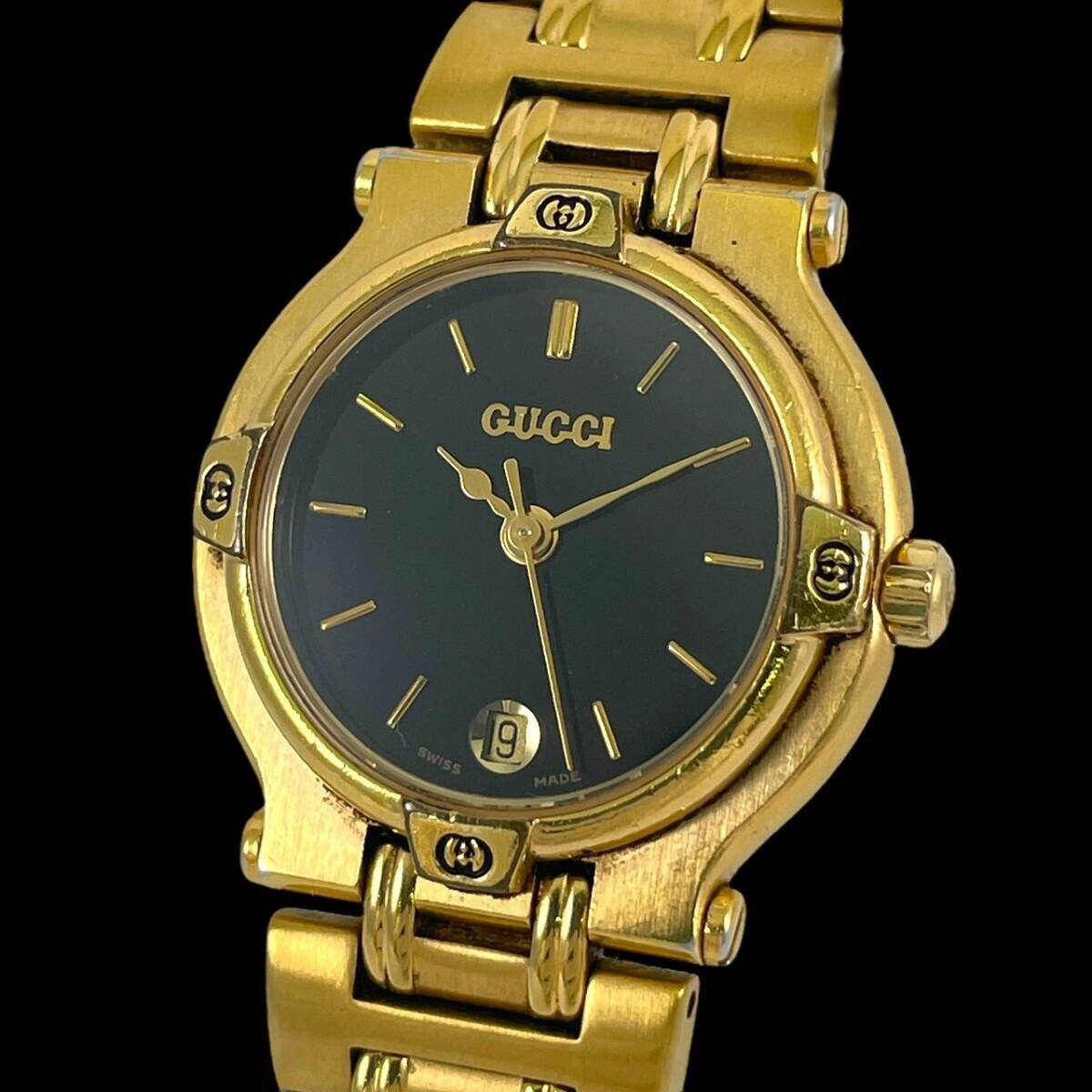 [ Exc+5 ] GUCCI 9200L Quartz Ivory Dial Women's Watch Gold Black Used Working