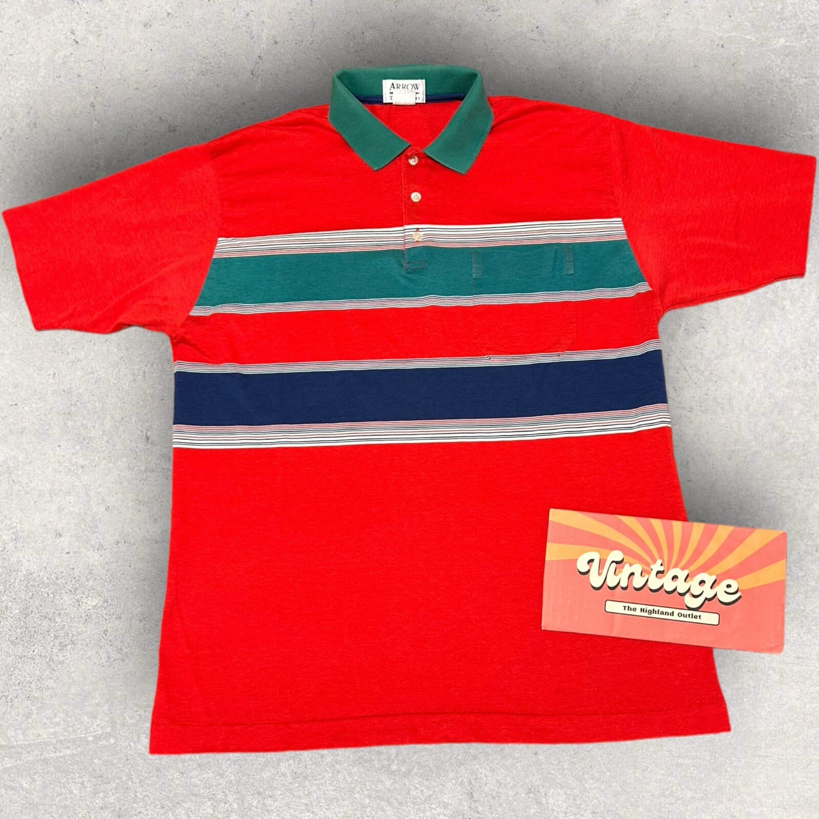 Vintage Arrow Tournament Polo Shirt Adult Large Colorful Striped Golf Formal 80s
