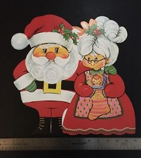 VTG CHRISTMAS SANTA MRS CLAUS DIECUT CARDBOARD DECORATION 13 CUTE LARGE NOS