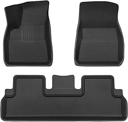 2017-2025 FOR TESLA MODEL 3 ALL WEATHER 1ST 2ND ROW FLOOR MAT SET - 3 PC BLACK - Picture 2 of 9