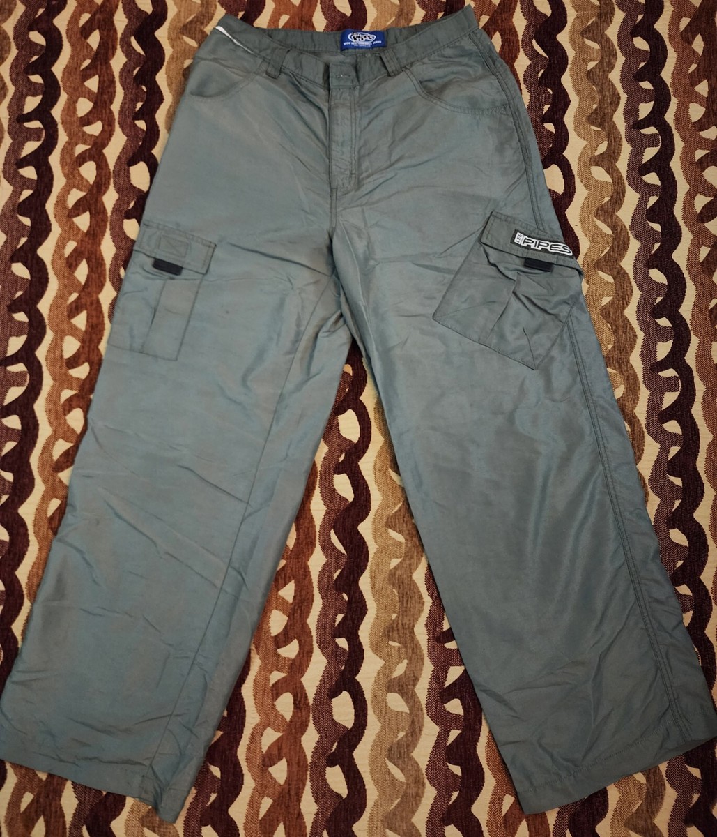 VTG 90s Lee Pipes Green Nylon Wide Leg Pants 31x30 Skater