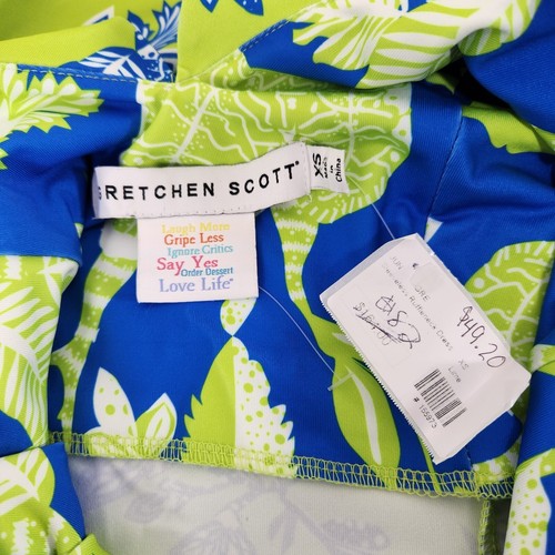 Gretchen Scott Fling Fantasy Dress Lime Green Blue Floral Size XS Ruffle V Neck - Picture 11 of 13