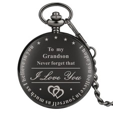 "To My Grandson I Love You" Words Vintage Pocket Watch Retro Pendant Chain Gifts