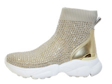 Michael Kors Katrina Knit Crystal Embellished Bootie Boot Sneaker Lt Sand $275