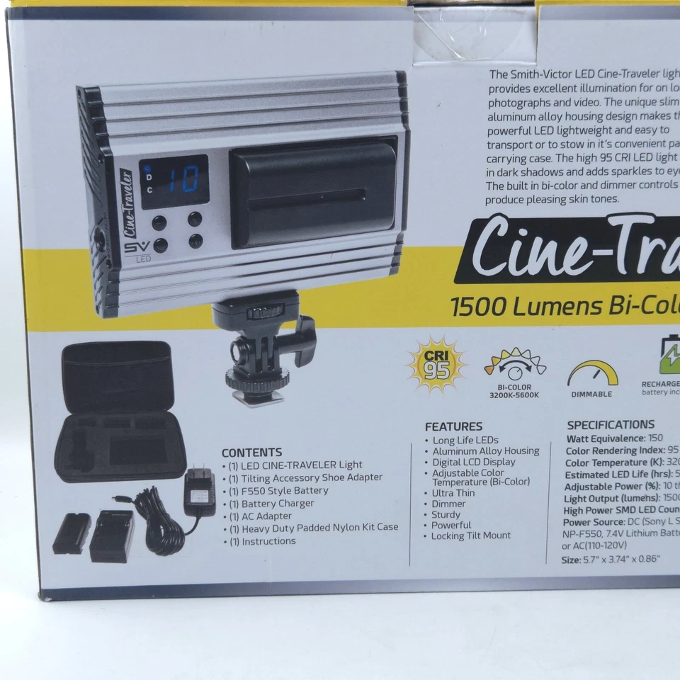 NO BATT! Smith-Victor Cine-Traveler Bi-Color 1500 Lumens On-Camera LED Light Kit - Image 4 of 4