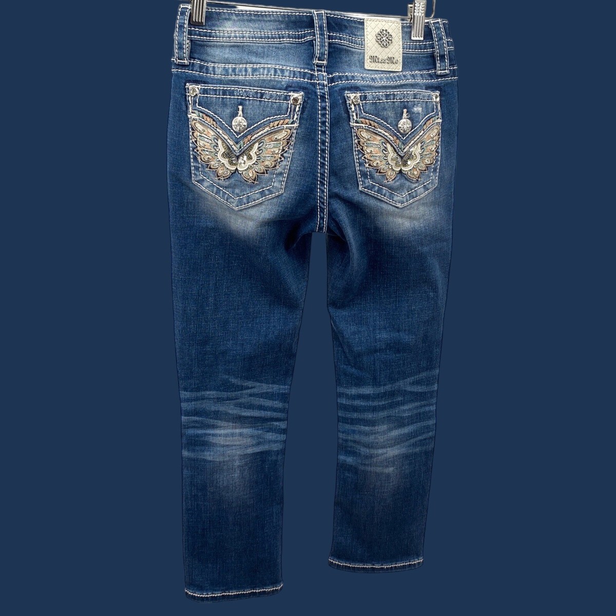 Miss Me Mid Rise Capri Denim Jeans Size 25 Butterfly Pockets Miss Me Mid Rise Capri Denim Jeans Size 25 Butterfly Pockets