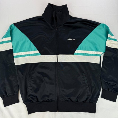 Vintage Adidas Trefoil Track Jacket Men XL Black Mint Green Made in USA