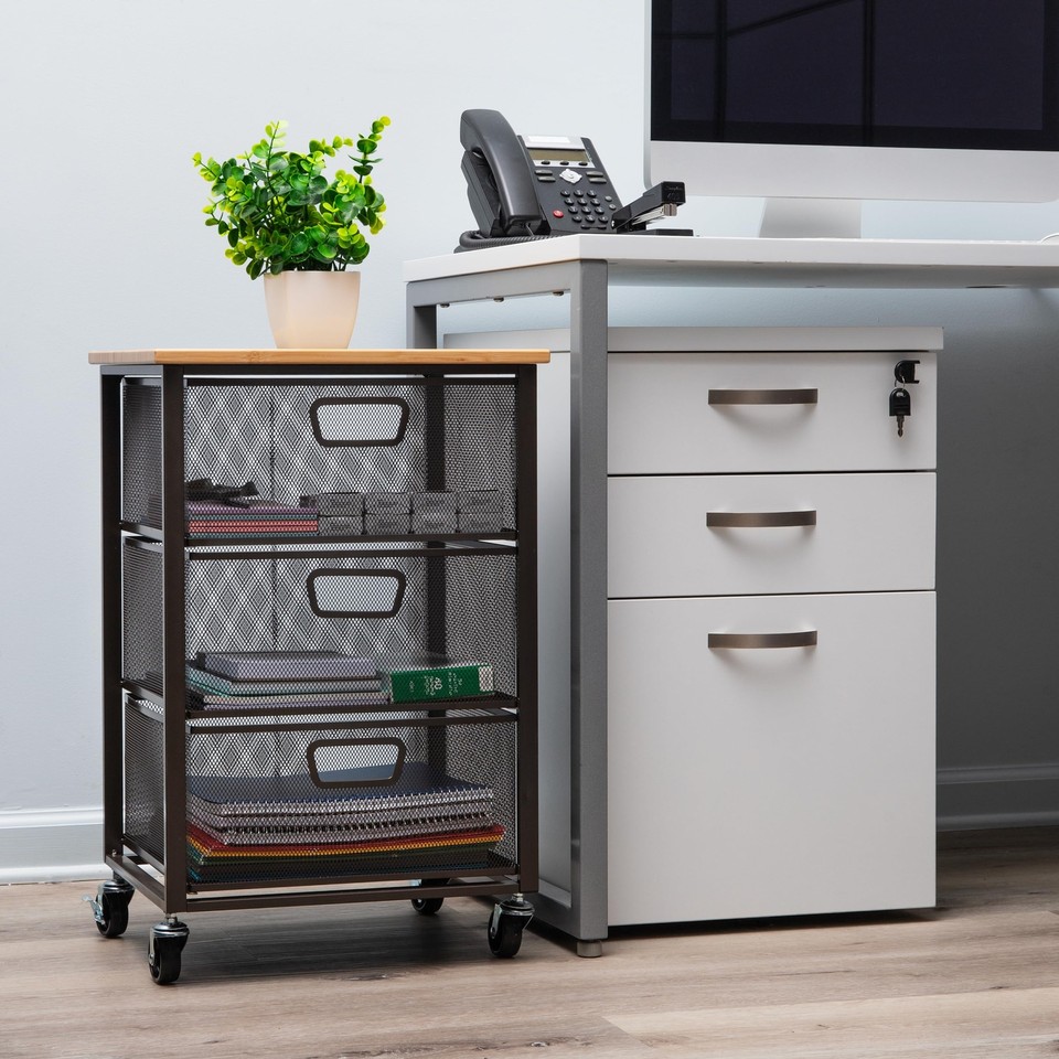Cart with Drawers, Office Organizer, Storage, Bathroom, Metal Mesh, 15.