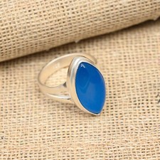 Blue Chalcedony Gemstone Handmade 925 Sterling Silver Ring Jewelry