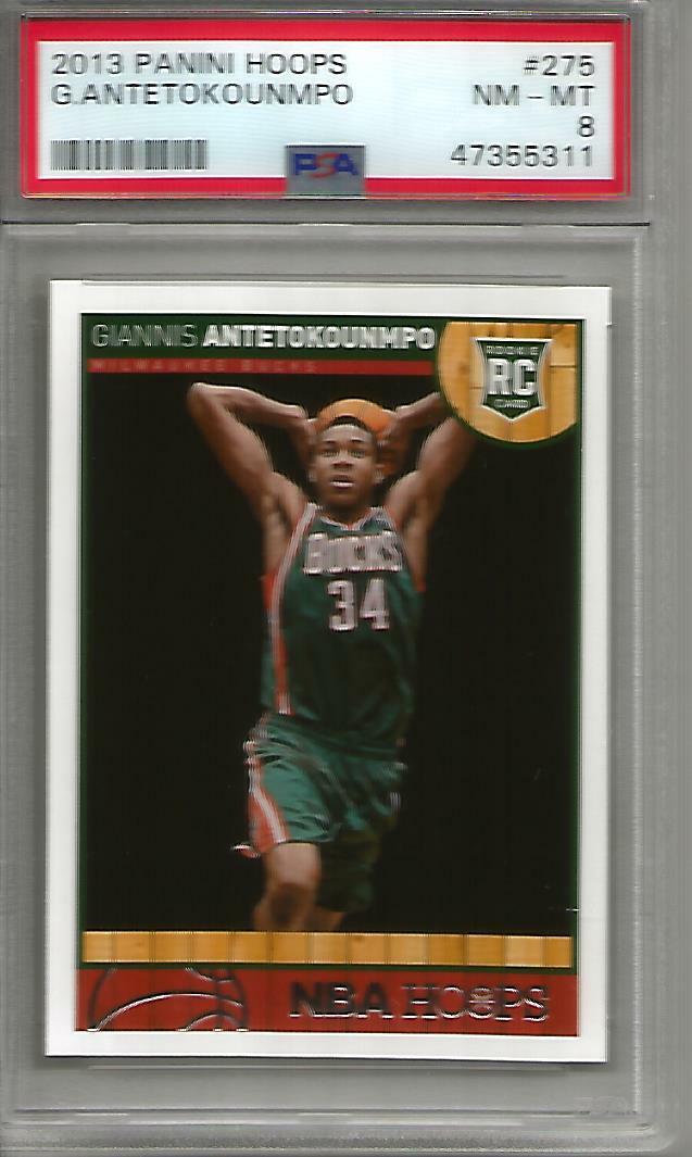 Giannis Antetokounmpo 13/14 Panini Hoops Rookie #275 PSA 8 Giannis Antetokounmpo 13/14 Panini Hoops Rookie #275 PSA 8