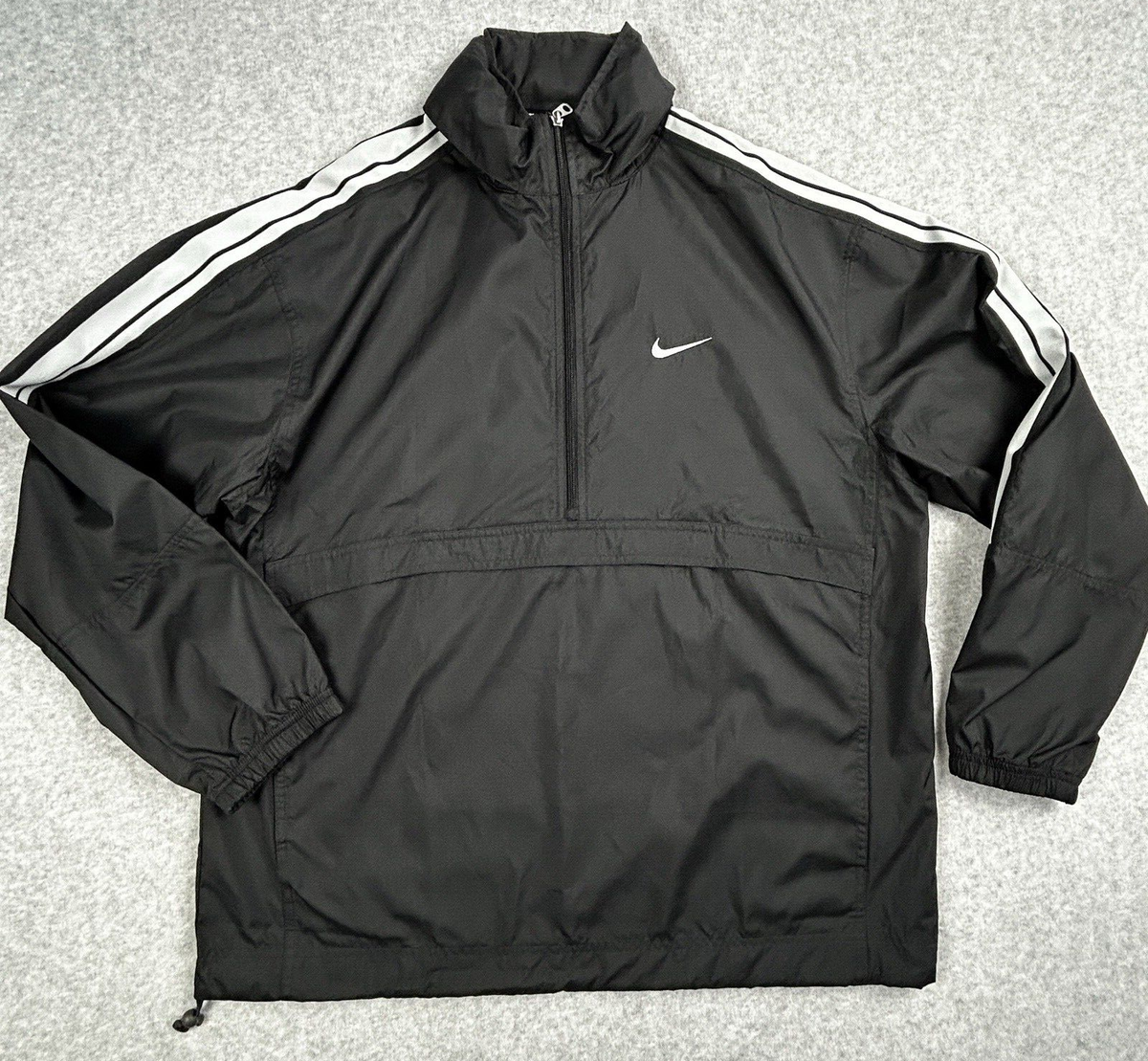 Nike Windbreaker Jacket Mens M Black White 1/4 Zip Hood Vented