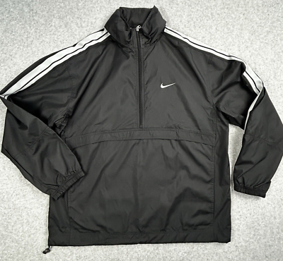 Nike Windbreaker Jacket Mens M Black White 1/4 Zip Hood Vented
