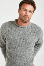 Aran Woollen Mills Raheen Tweed Roll Neck Mens Sweater - Light Grey