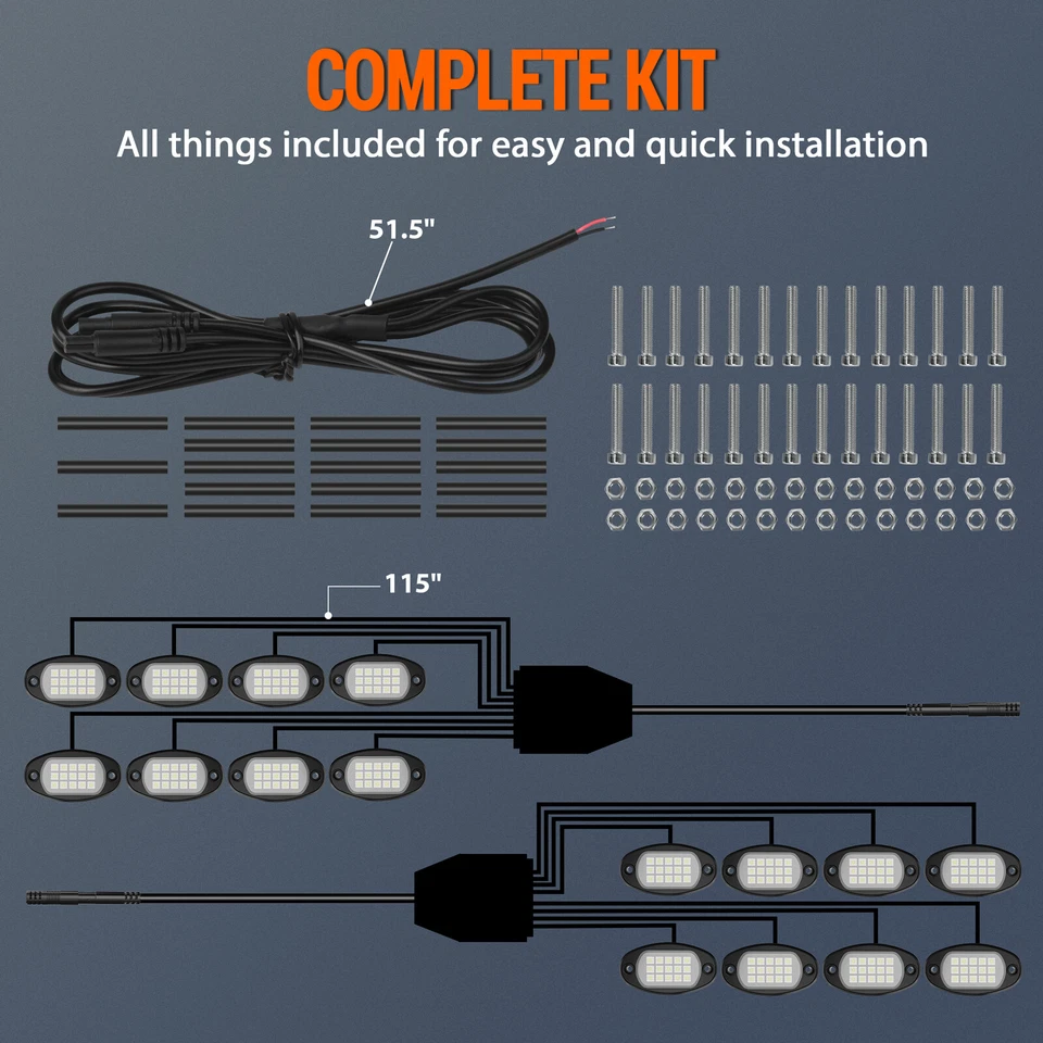 Lámpara de 16 cápsulas de luces de roca blancas súper brillantes sistema debajo de la carrocería coche camión Foto 4 de 4