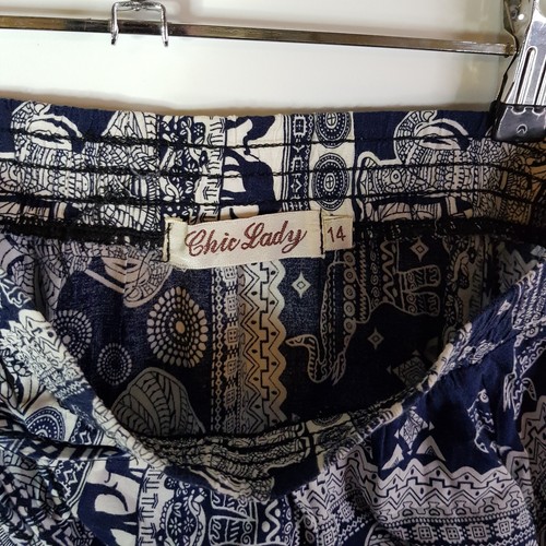 Chic Lady Thai Skirt Womens 14 Blue White Elephant Graphic Cotton Relaxed Fit - Picture 6 of 9