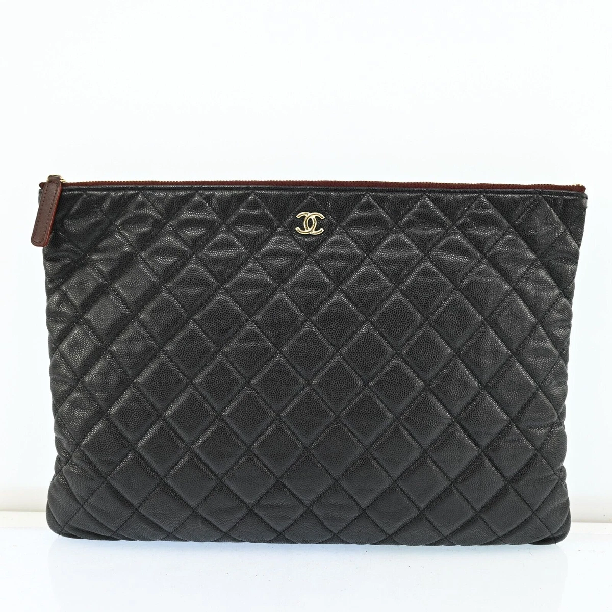 AUTH CHANEL 31 CC Logos Caviar Skin Clutch Bag Leather Black Italy