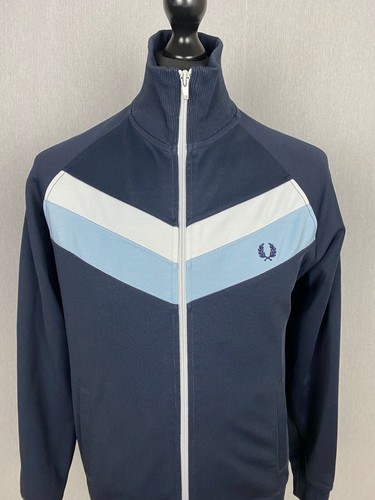 Fred Perry Herren Trainingsjacke Gr. S Navy Blau Full Zip Retro Freizeit Track Top
