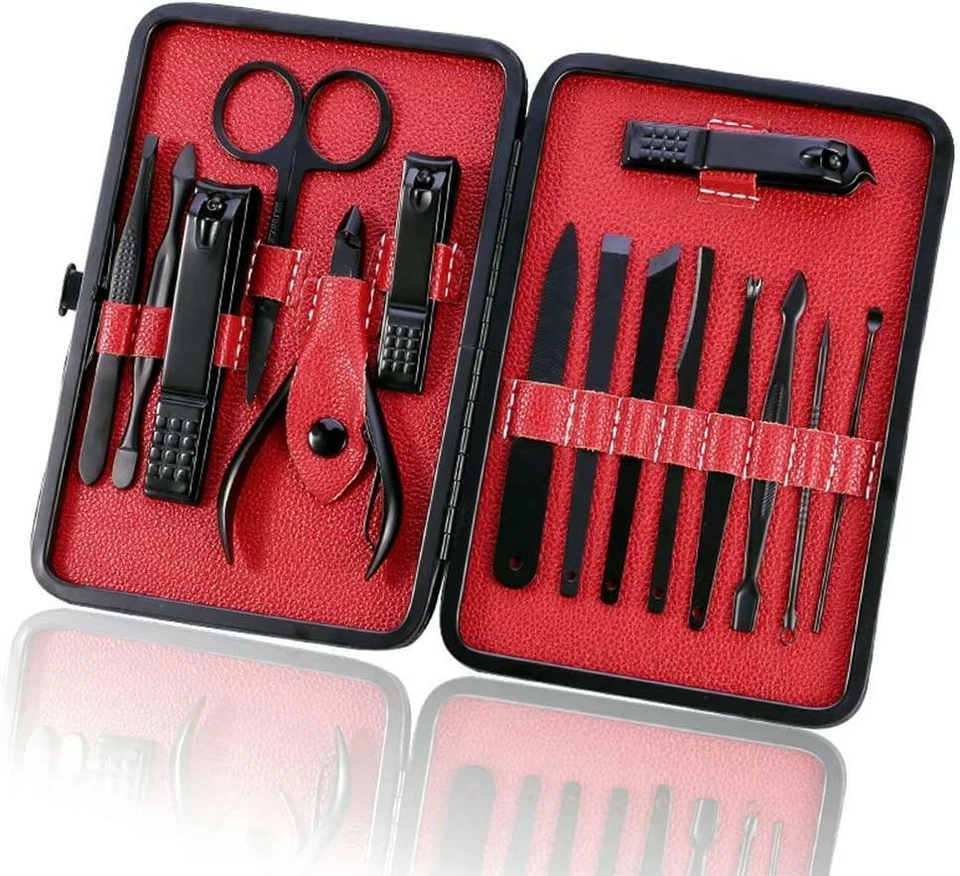 12 Piece Manicure Pedicure Nail Care Set Cutter Clippers Kit Case Mens Ladies