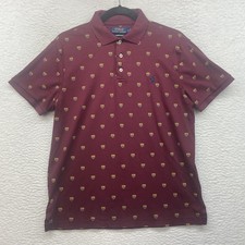 Polo Ralph Lauren Polo Shirt Mens Medium Red Shield Print Custom Slim Fit Pony