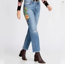 Johnny Was Campana Womens Jean Size 28 Embroidered Cropped Straight 278 NWT