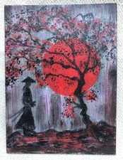 КАРТИНА САМУРАЙ САКУРА АКРИЛ ОРИГІНАЛ ЕКСКЛЮЗИВ 6Х8 ДЮЙМІВ РУЧНА РОБОТА