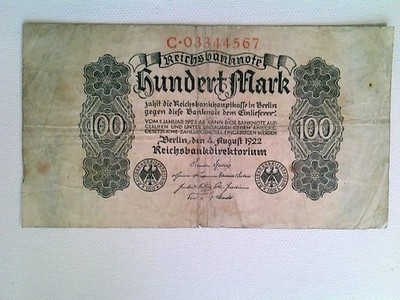 Banknoten, Reichsbanknote, Hundert Mark, 4.8.1922