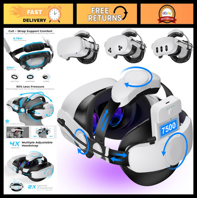 Adjustable VR Head Strap for Meta Quest 3/2 with 7500mAh Battery Pack, Enhanced