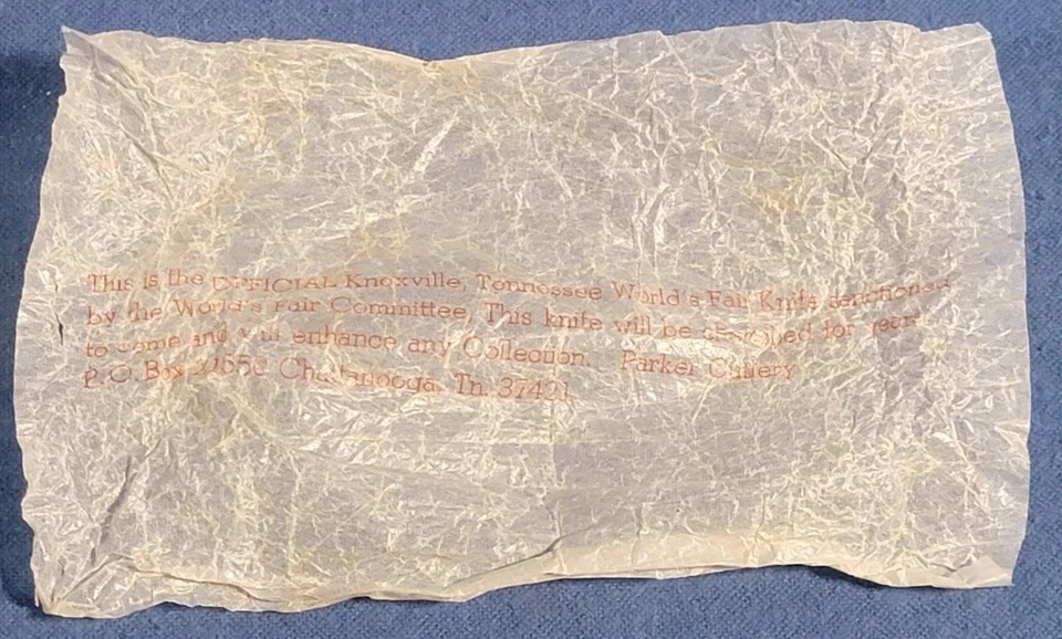 Cuchillo de latón vintage Parker Cut Co Japón 1982 Knoxville Tennessee Feria Mundial Foto 2 de 4