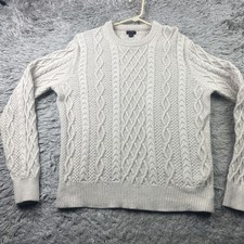 J. CREW Men  s 100 Cotton Cable Knit Crew Neck Sweater Tan Large