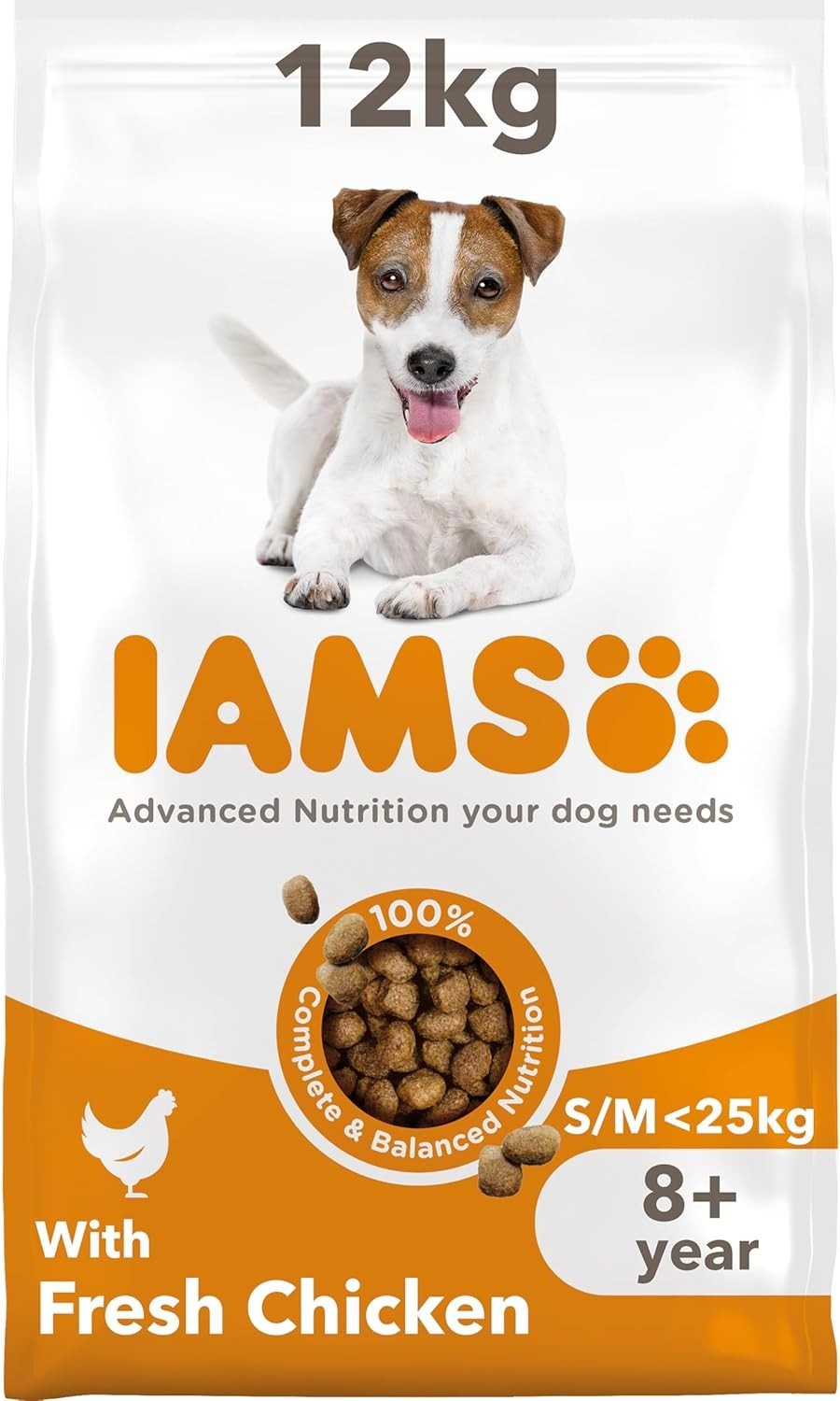 IAMS Senior Small Medium Complete Dry Dog Food Chicken 12Kg - with Dentalcare Sy