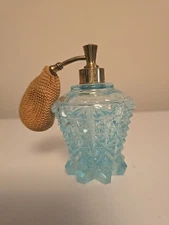 Vintage Frosted Blue Glass Perfume Bottle Japan Empty