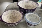 3 Temptations Scalloped Floral Lace 5” 7” & 9”Eggplant Purple Bowls RARE