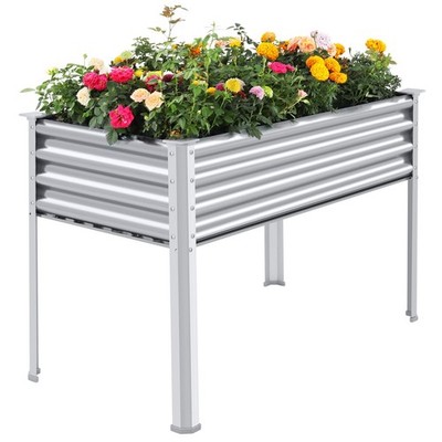 ''Galvanized Raised Garden Bed 48x24x32in Metal Planter Box with Drainage Holes''
