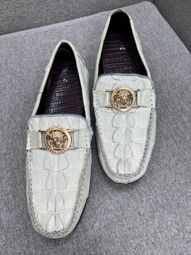 US 13 White 100% Genuine,Real EXOTIC Leather Skin Men's Shoes- Handmade - Picture 5 of 6