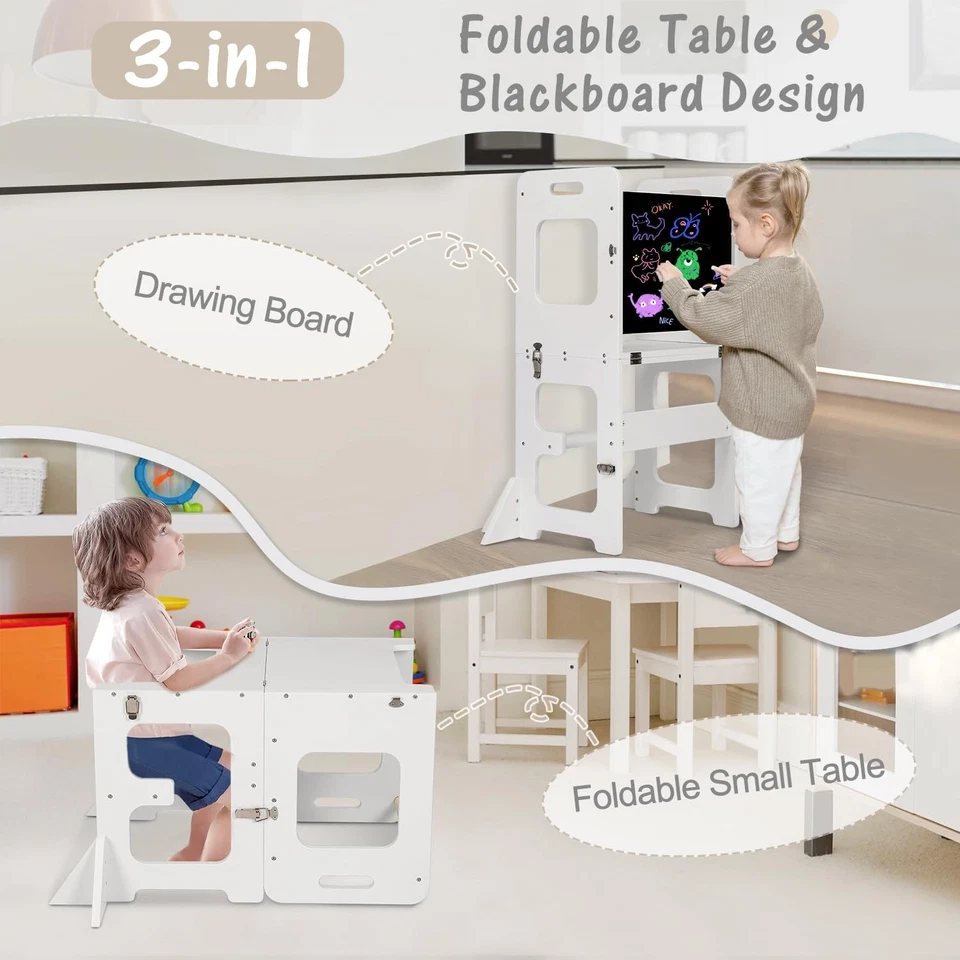 labebe Torre montessoriana per bambini Pieghevole Torre di Apprendimento 3 in 1 - Immagine 2 di 4